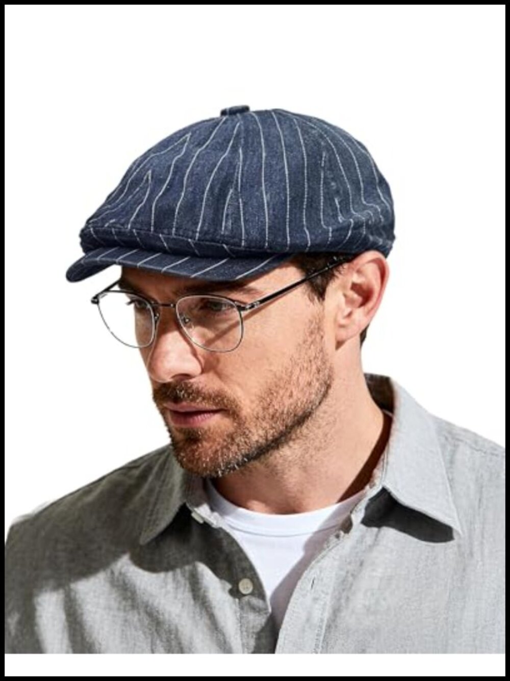 Octagonal Newsboy Hat Denim Cotton Herringbone Cabbie Cap Adjustable Gatsby